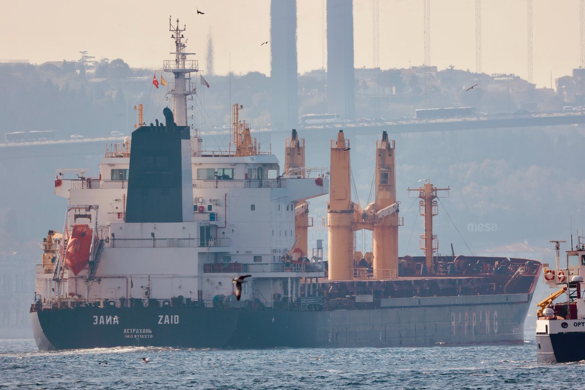 Russia expands grain plundering op: Formerly owned by UK sanctioned Russia State Transport Leasing Co GTLK, now working for Astrakhan based Salmi Shipping, Russia flag bulker Zaid loaded stolen grain in occupied Sevastopol &amp; transited Bosphorus toward Med, likely en route to Iran