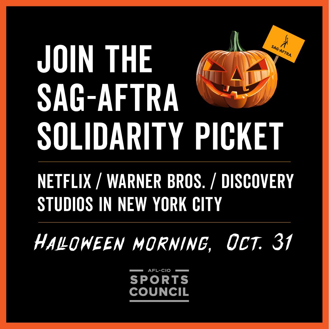 BOO! The AFL-CIO Sports Council is all-in this morning for a very special Halloween picket with @SAGAFTRA this morning! 🎃 Join us outside the major studios — make sure to wear your #SAGAFTRAStrong gear!