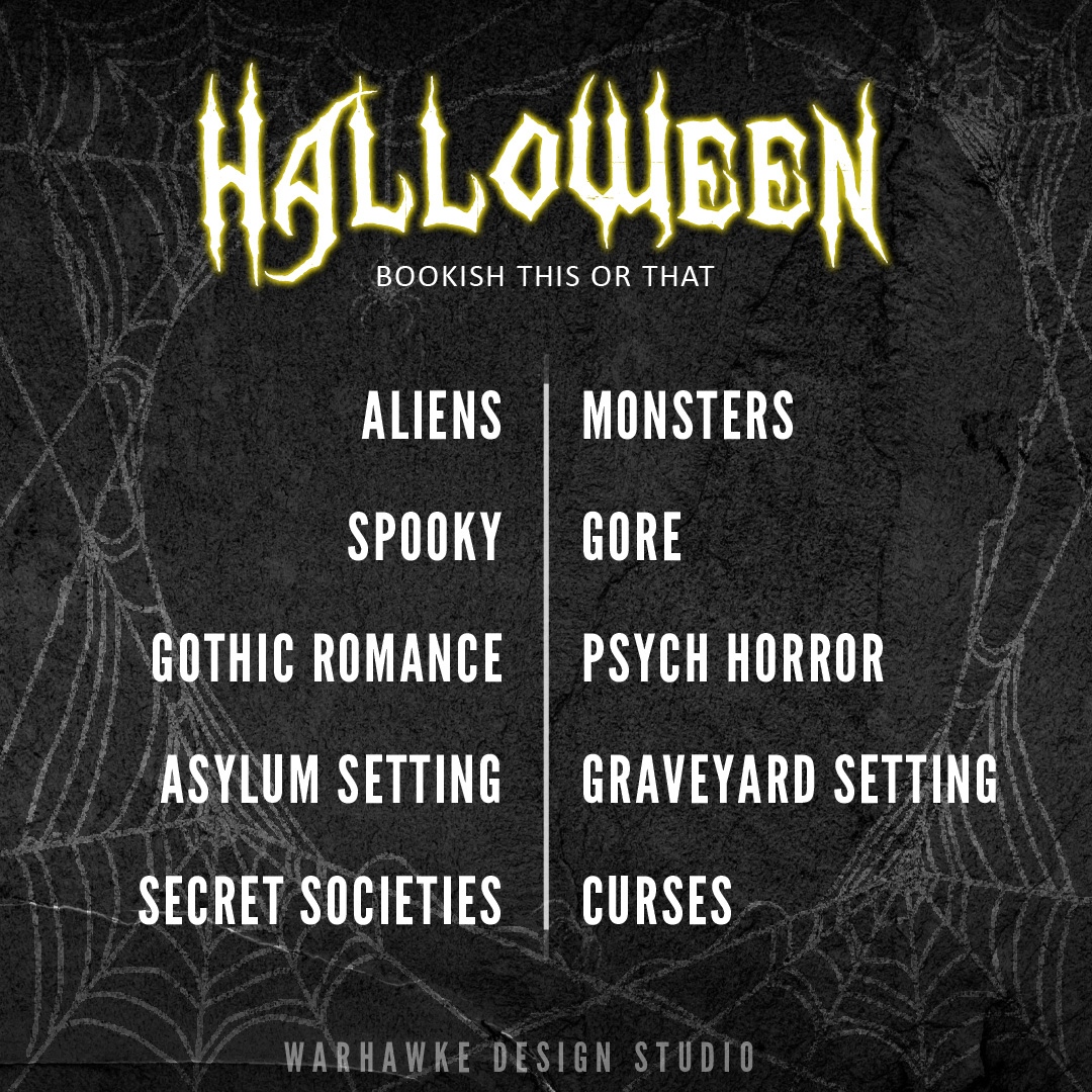 WarhawkeDesigns's tweet image. 🕷️  Happy Halloween! 🕷️ ⁣
Share your answers in the comments!⁣
⁣
#WarhawkeDesignStudio #WDSGraphics #BookQOTD #BookishGames