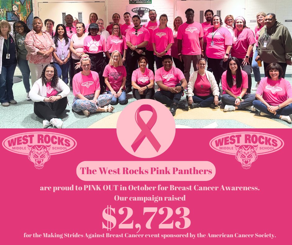 During October, the West Rocks community wore pink each Friday to support #BreastCancerAwareness. Our Pink Panthers team participated in the <a href="/AmericanCancer/">American Cancer Society</a> Society's #MakingStridesAgainstBreastCancerWalk on Oct. 15 and raised $2,723! 
#THINKPINK #breastcancerawarenessmonth