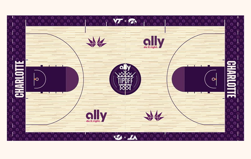 CLTSports's tweet photo. The big stage, the bright lights and one incredible arena. 

The #AllyTipoff is just over a week away and our custom court is fit for a Top Ten matchup between the Hawkeyes and Hokies in the Queen City.

@IowaWBB | @HokiesWBB https://t.co/4A7FnJDbth