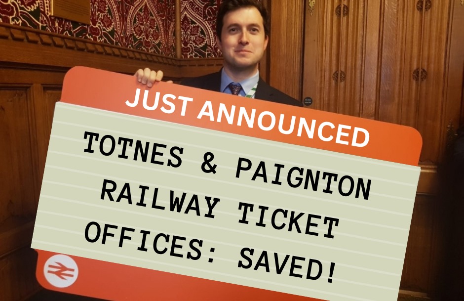 Delighted that my local campaign to keep Totnes and Paignton ticket offices open has succeeded. This is good for residents and visitors alike, and I am pleased DFT and the rail companies have listened.