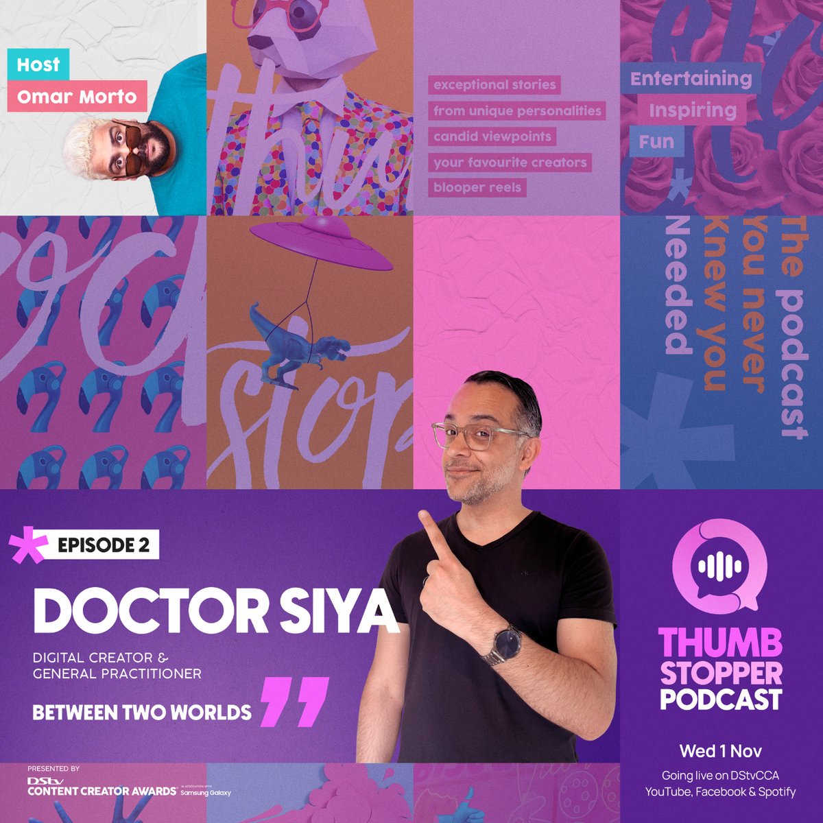 Brace yourselves for Episode 2, where we chat it up with the award-winning content creator and the people's doctor, Dr. Siya! 🎙️

Don't miss out – tune in tomorrow at 6pm sharp on our channel!
youtube.com/@dstvcontentcr…

#DStvCCA #ThumbStopperPodcast #GalaxyZFlip5