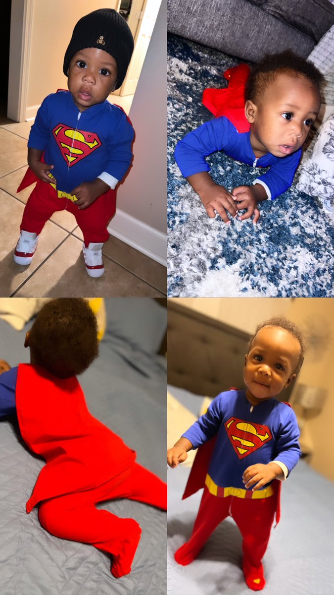 Superman! My boy WALKING & ready to save the world, ya dig!? #HappyPumpkinDay #Ninemonths