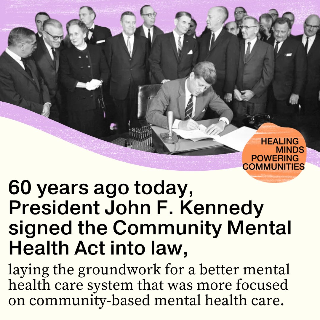 1/5 As we reflect on the 60th anniversary of the #CommunityMentalHealthAct and all it set out to achieve, we recognize what officials in 1963 saw as common sense: Medication and therapy are not sufficient to support the recovery of people living with serious mental illness.