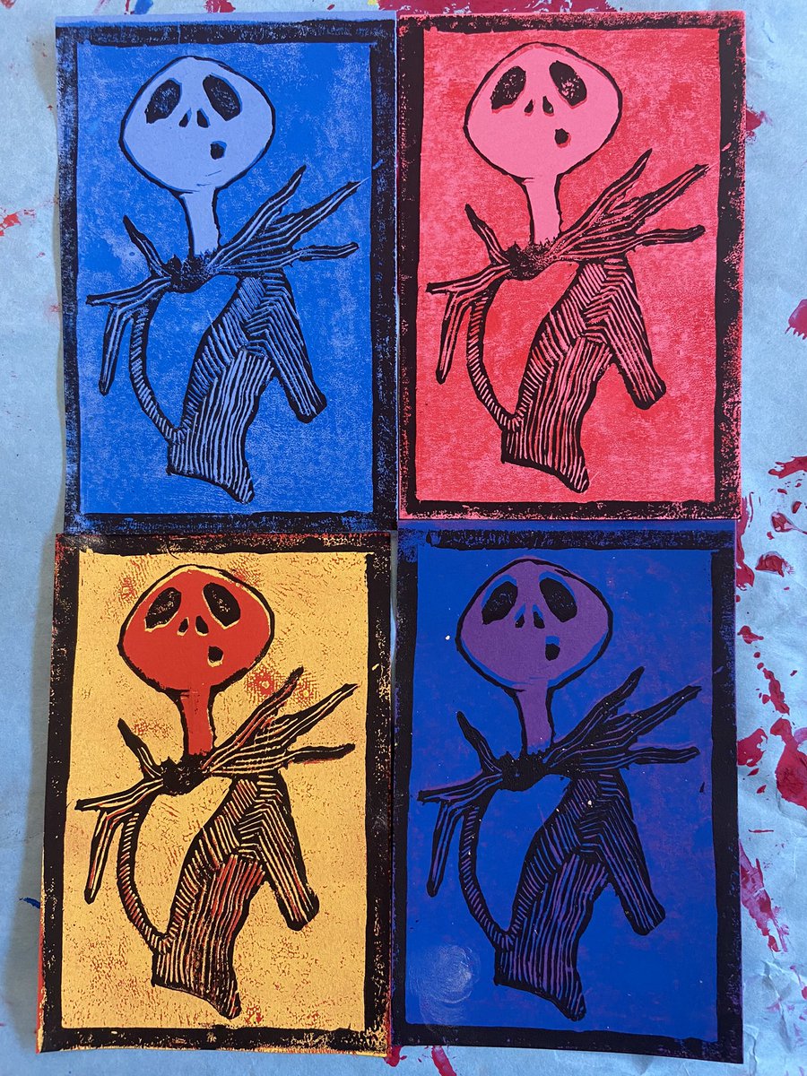 “This is Halloween, this is Halloween…” 💀 I just had to share this artist’s prints from their 8th grade Pop Art reductive printmaking project! #weare7B #WeAreChappaqua