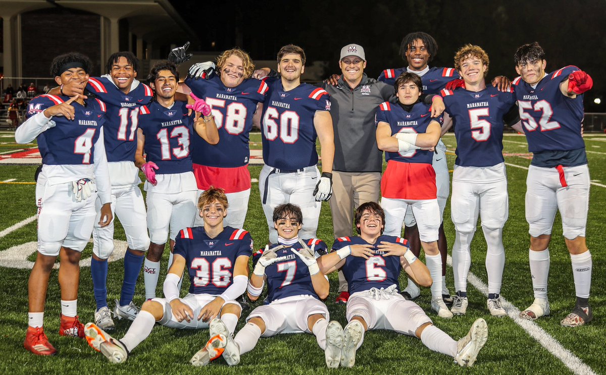 This group was close to dead last in California during 2021 season. Thankful for all hanging in. Incredible amount of growth in this picture. #maranathafootball🔵🔴⚪️ #seniors