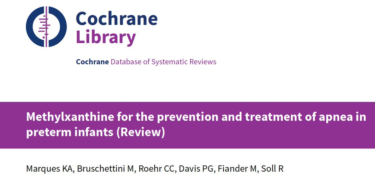 This review included 18 RCTs on the use of any methylxanthine in preterm infants for: any indication (1 study); prevention (6 studies) or treatment of apnea (5 studies); and to prevent re‐intubation (6 studies) Methylxanthine reduces chronic lung disease cochranelibrary.com/cdsr/doi/10.10…