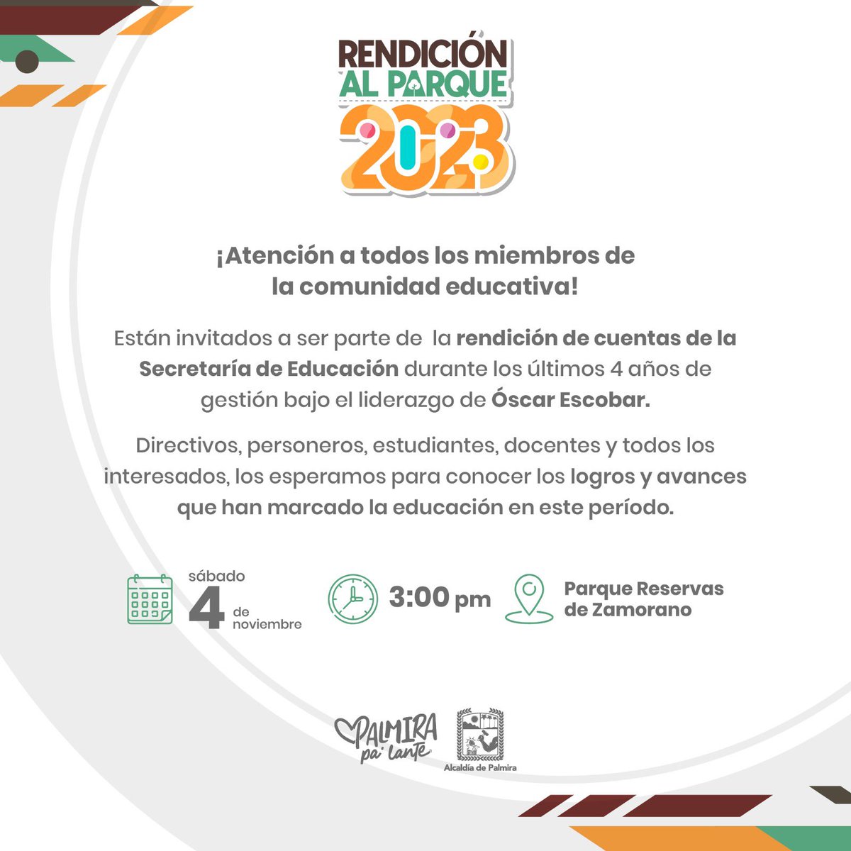¡Únete a nosotros en esta importante jornada de rendición de cuentas! 

Te invitamos a ser parte de la rendición de cuentas, donde conocerás los avances y logros de nuestros esfuerzos colectivos.

Tu participación es fundamental ¡Te esperamos!