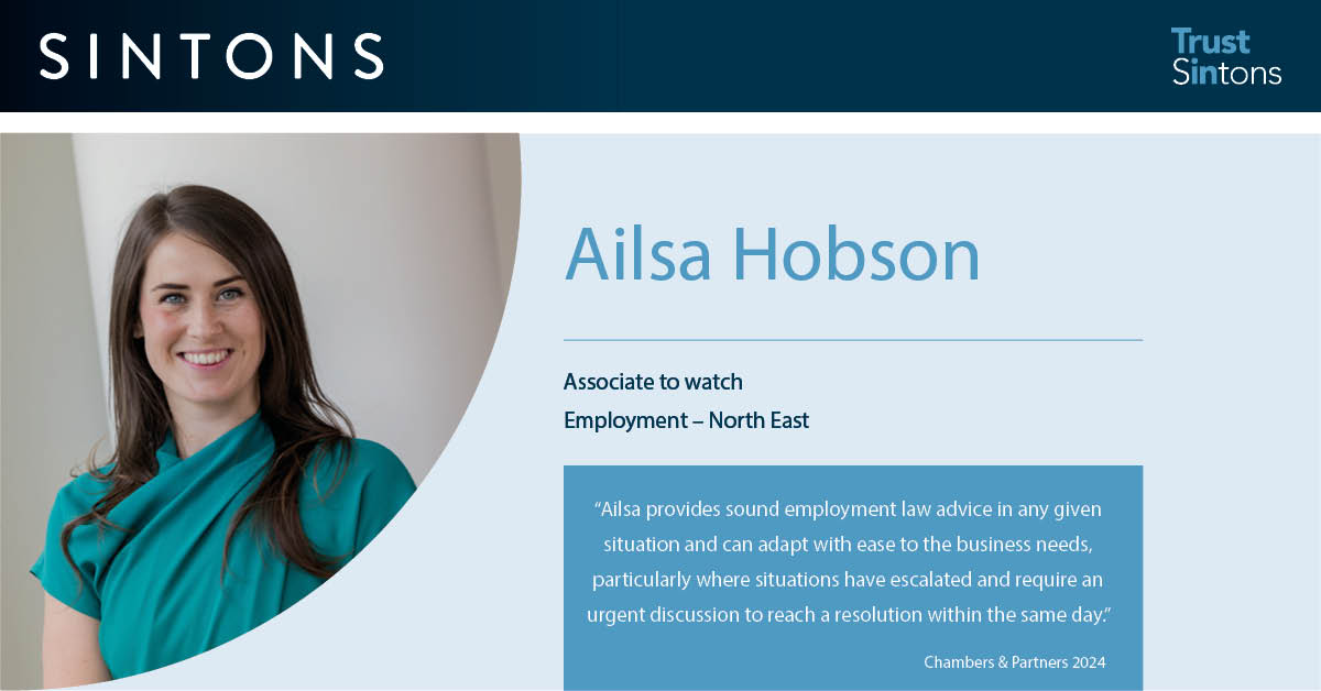 SintonsLaw's tweet photo. Trust in Sintons @ChambersGuides Rankings 2024 โ Ailsa Hobson is an Associate to watch on the Employment team. โAilsa provides sound employment law advice in any given situation.โ https://t.co/m6OKOXLF94 #Chambersguide #employmentlaw @Sintonshr https://t.co/DfxfqI2sYB