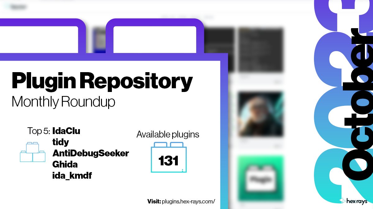 HexRaysSA's tweet image. We’ve just got the results for October 🤩 Congratulations to IdaClu for taking over the first place 👏 Want to challenge the leader? Publish your plugin on our #PluginRepository, win a cool cap, and get in the game 🌐hex-rays.com/blog/the-plugi…
#PluginRoundup #IDAPython