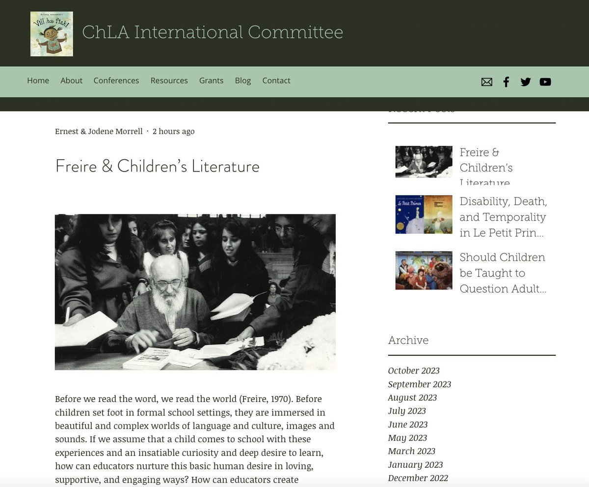 Thank you to the Children's Literature Association for sharing our post on our recent book, 'Freire & Children's Literature'. We hope you enjoy the blog & check out the other amazing posts: childlitassn.wixsite.com/intlcommittee/… @chlatweets @ieiatnd @ACEatND @BloomsburyBooks @ernestmorrell