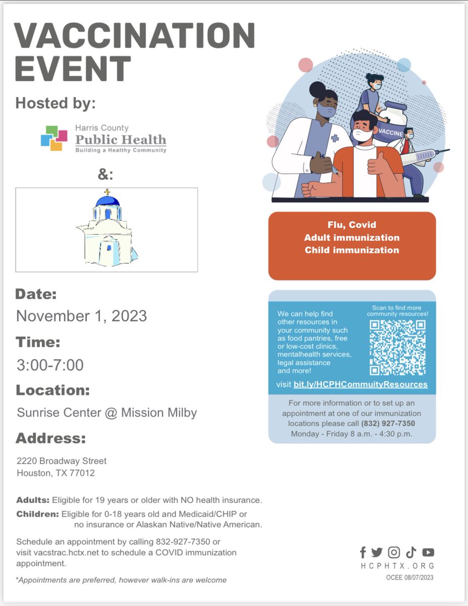 Milby Wraparound Specialist (@wraparoundmilby) on Twitter photo Vaccination event tomorrow, November 1st from 3:00-7:00pm! Get all your vaccines done with us for free. 
Evento de vacunación mañana primero de noviembre de 3:00-7:00pm! Reciban todas sus vacunas con nosotros gratis. Vaccination event tomorrow, November 1st from 3:00-7:00pm! Get all your vaccines done with us for free. 
Evento de vacunación mañana primero de noviembre de 3:00-7:00pm! Reciban todas sus vacunas con nosotros gratis.