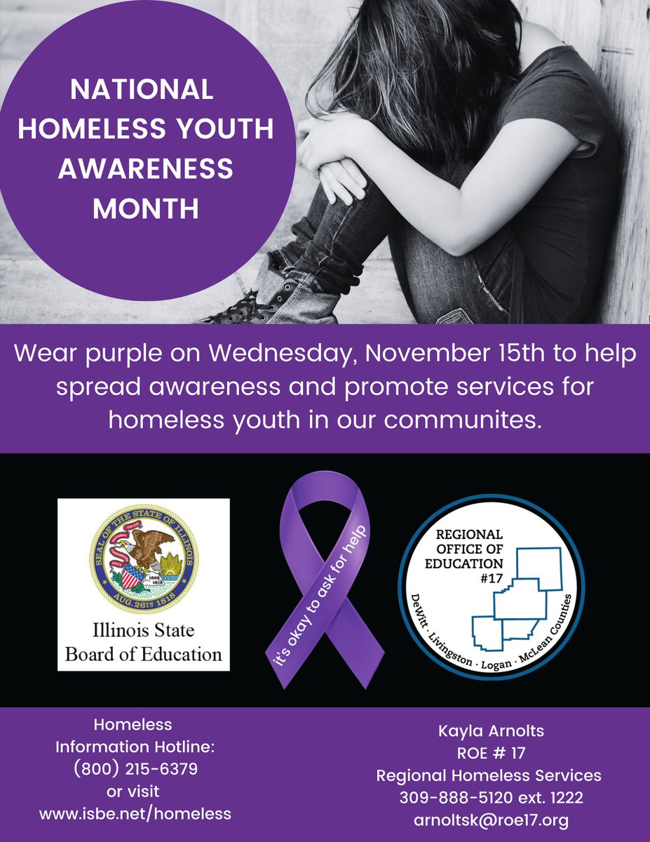 November is National Homeless Youth Awareness Month. Please contact the resources provided if you need help.