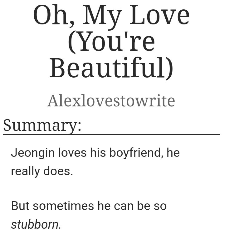 alexluvstowrite's tweet photo. Oh, My Love (You're Beautiful)
Rated G
2,495 words
J3ongsvng (mentioned m1nch4n)
📎 in replies https://t.co/Wx9P7xrpR3
