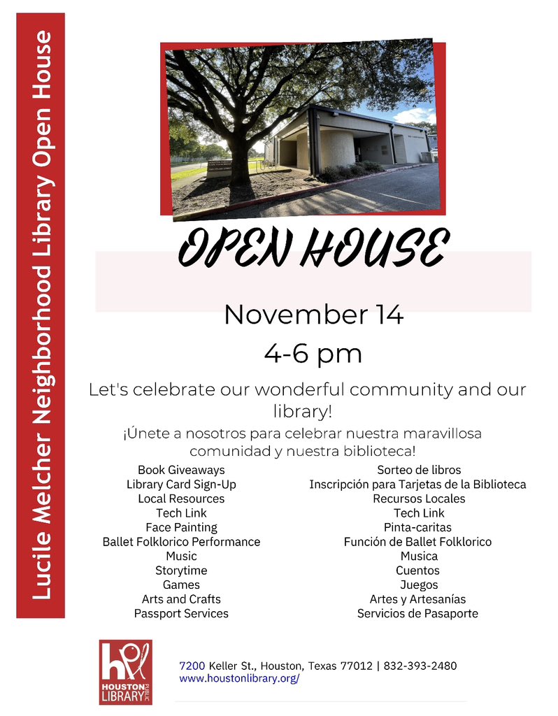 Milby Wraparound Specialist (@wraparoundmilby) on Twitter photo 🗣️OPEN HOUSE! November 14th, 4:00-6:00pm. 
Let’s celebrate our wonderful community and library. 
Únese a nosotros para celebrar nuestra maravillosa comunidad y biblioteca. 🗣️OPEN HOUSE! November 14th, 4:00-6:00pm. 
Let’s celebrate our wonderful community and library. 
Únese a nosotros para celebrar nuestra maravillosa comunidad y biblioteca.