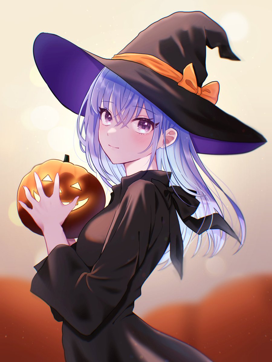 1girl witch hat solo hat holding looking at viewer halloween  illustration images