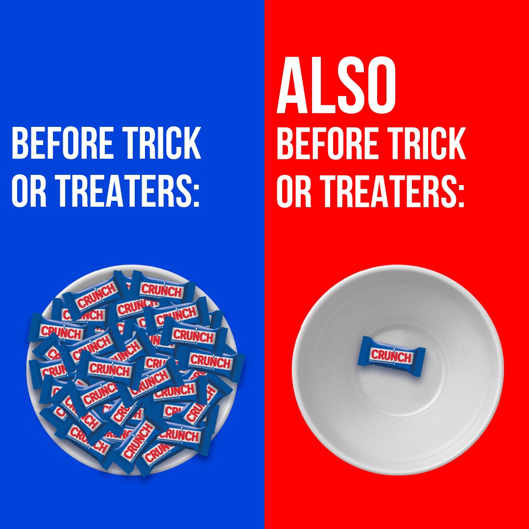 crunchbar's tweet photo. RT if your candy bowl also looked like this when the first trick-or-treaters knocked on your door ๐ซ
#CRUNCH #crunchbar #halloween #trickortreat https://t.co/o7SSqNi6kZ