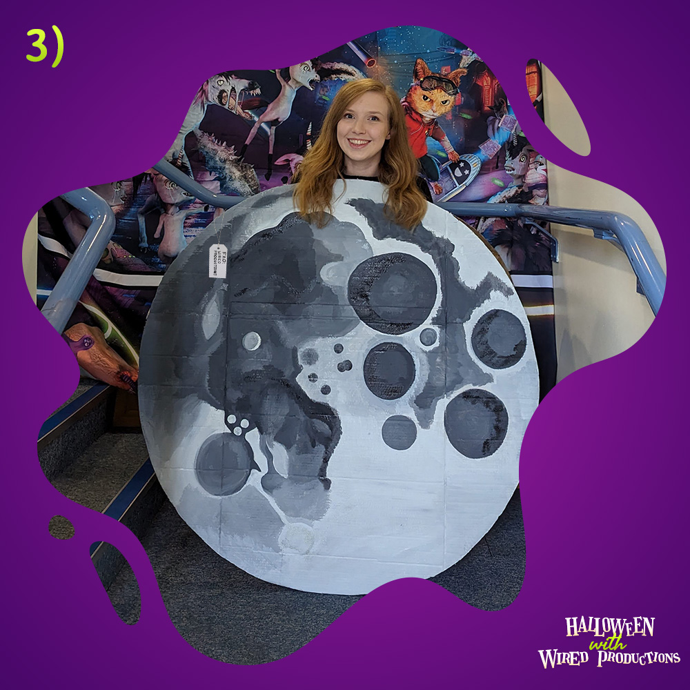 Tegan from Wired Productions dressed as a moon from 'Deliver Us The Moon'