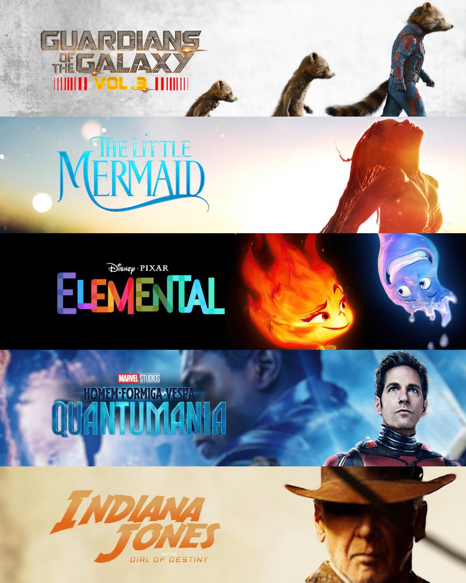 Filme_de_hoje's tweet photo. Bilheteria dos filmes da Disney em 2023 até o momento:

1. #GuardiõesdaGaláxia 3: U$ 845.5M
2. #TheLittleMermaid: U$ 569.6M
3. #Elemental: U$ 490.9M
4. #HomemFormiga 3: U$ 476M
5. #IndianaJones 5: U$ 383.2M https://t.co/mdk094IoaN