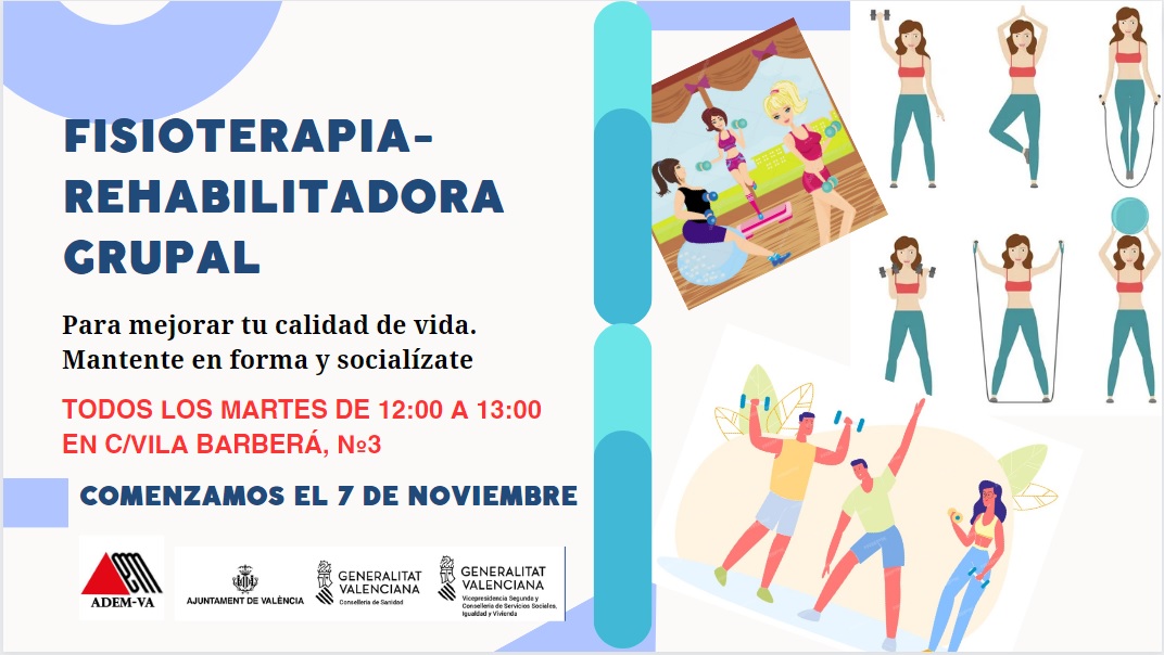 ¿Sabías que la fisioterapia grupal ayuda a fortalecer el cuerpo, mejorar la movilidad y calidad de vida? Por ello, en ADEMVA, ¡comenzamos un nuevo grupo de fisioterapia rehabilitadora!
🕑Todos los martes de 12:00 a 13:00 horas.
📍C/ Doctor Vila Barberá, Nº3 (bajo), Valencia