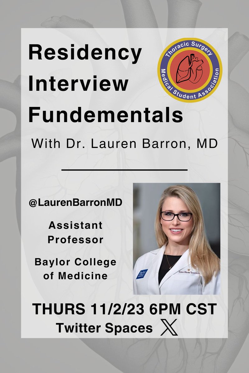 Do you have an upcoming residency interview?! Join us and @LaurenBarronMD as she goes over the purpose, goals, and common questions of residency interviews. Be sure to follow Dr. Barron in order to join her @X Space this Thursday, 11/2, at 6PM CST!