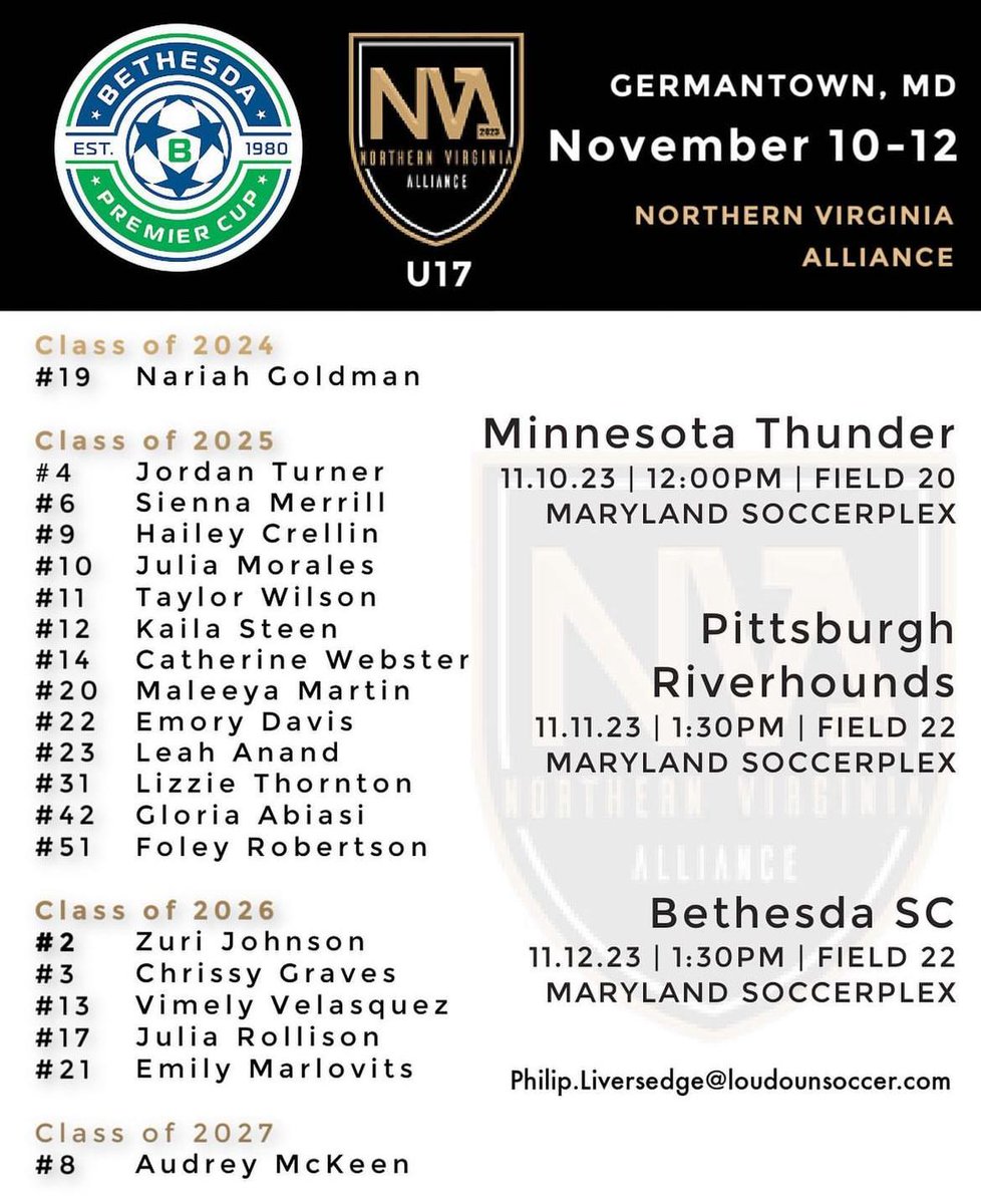 Gloria Abiassi (@abiassigloria42) on Twitter photo I will be at the Bethesda Premier Cup College #showcase w/ <a href="/AllianceECNL07/">Northern Virginia Alliance ECNL 2007</a> Jersey #42. Coaches, stop by if you will be in town! <a href="/NcsaSoccer/">NCSA Soccer</a> <a href="/ECNLgirls/">ECNL Girls</a> <a href="/ImYouthSoccer/">ECNL/GA/Recruiting/College Soccer</a> @SoccerMomInt <a href="/AScholarsBrand/">Athletic Scholars Brand Inc.</a> <a href="/ECNLMidNorth/">ECNL Mid Atlantic & North Atlantic</a> #uncommitted <a href="/PrepSoccer/">Prep Soccer ⚽️</a> <a href="/TheSoccerWire/">SoccerWire</a> <a href="/TopDrawerSoccer/">TopDrawerSoccer</a> I will be at the Bethesda Premier Cup College #showcase w/ <a href="/AllianceECNL07/">Northern Virginia Alliance ECNL 2007</a> Jersey #42. Coaches, stop by if you will be in town! <a href="/NcsaSoccer/">NCSA Soccer</a> <a href="/ECNLgirls/">ECNL Girls</a> <a href="/ImYouthSoccer/">ECNL/GA/Recruiting/College Soccer</a> @SoccerMomInt <a href="/AScholarsBrand/">Athletic Scholars Brand Inc.</a> <a href="/ECNLMidNorth/">ECNL Mid Atlantic & North Atlantic</a> #uncommitted <a href="/PrepSoccer/">Prep Soccer ⚽️</a> <a href="/TheSoccerWire/">SoccerWire</a> <a href="/TopDrawerSoccer/">TopDrawerSoccer</a>