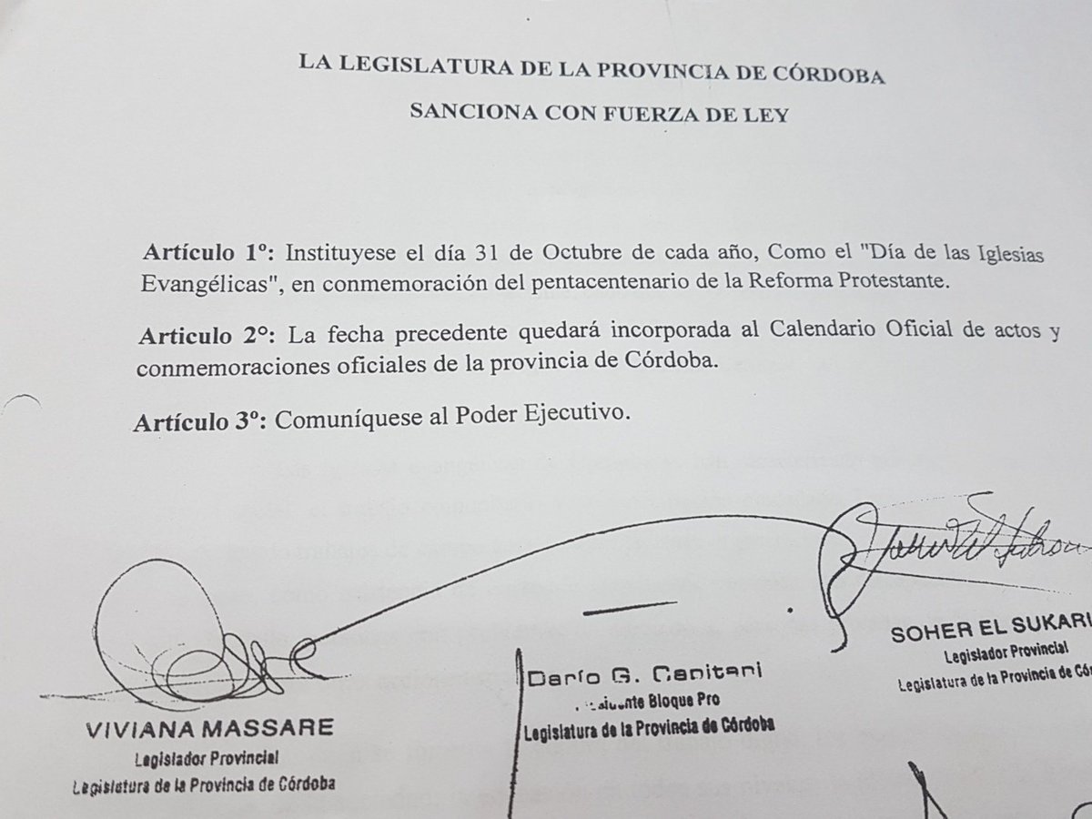 SoherElSukaria's tweet photo. En el 2017 cuando fui legisladora en mi provincia aprobamos proyecto de ley de mi autoridad para declara el 31 de octubre "Día de las Iglesias Evangélicas" y que se incorporará en el calendario de la provincia de Córdoba https://t.co/1cABNUgRAh