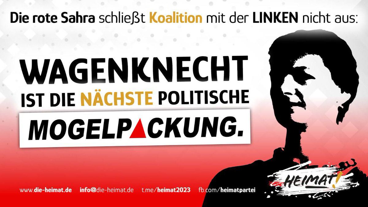 heimathessen's tweet photo. Wagenknecht schließt Koalition mit der Linken nicht aus: Die nächste politische Mogelpackung!   

👉Zum Heimat Material (https://t.co/EHaYlqkgFu)👈 🖤🤍💛 

Folgt der Heimat 🇩🇪 
@heimat2023 

Kommt in den Diskurs 💬 
@dieheimatgespraeche https://t.co/5PEp3SOsQ2