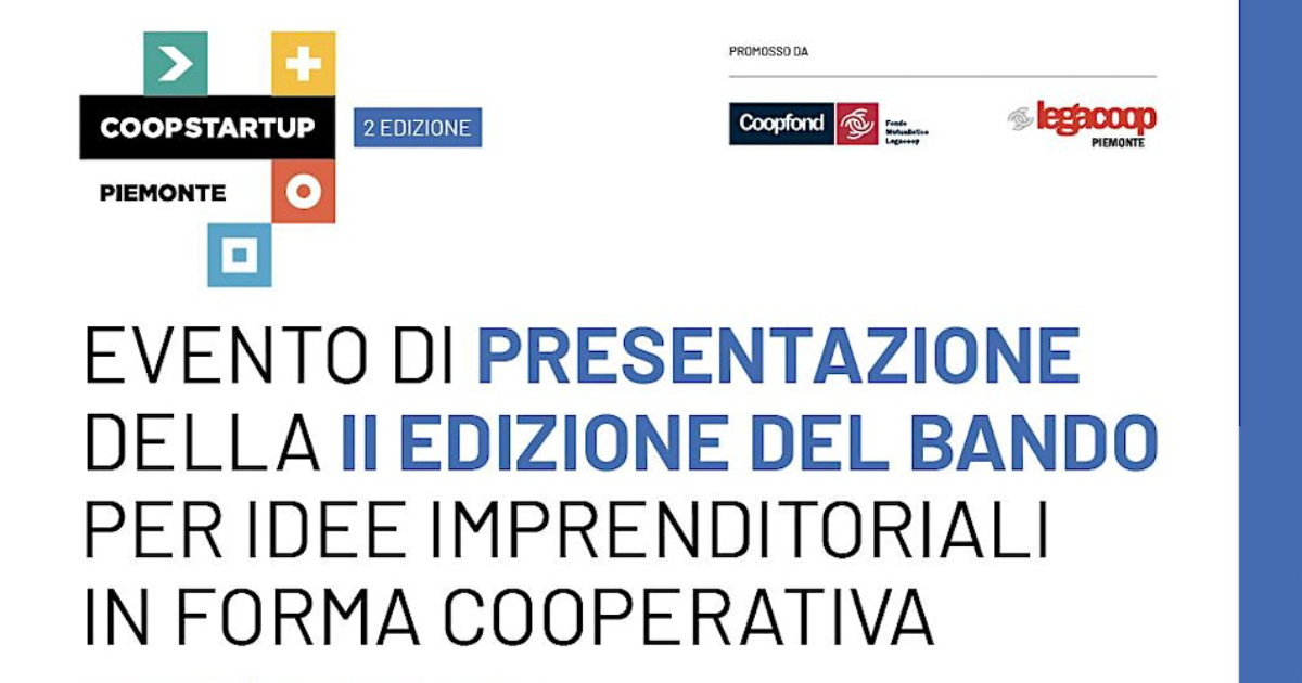 📍 Venerdì 3 novembre alle ore 11:00 presso la sede torinese di <a href="/LegacoopPiemont/">Legacoop Piemonte</a> si terrà la presentazione della seconda edizione di <a href="/coopstartup/">coopstartup</a> #Piemonte, il bando che sostiene le idee imprenditoriali in forma cooperativa.

Iscriviti per partecipare 👉 i3p.it/eventi/present…