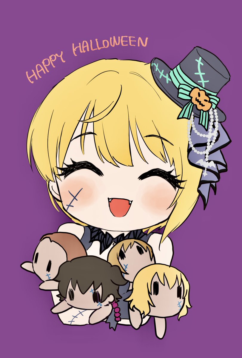 miyamoto frederica 1girl blonde hair purple background character doll hat closed eyes solo  illustration images
