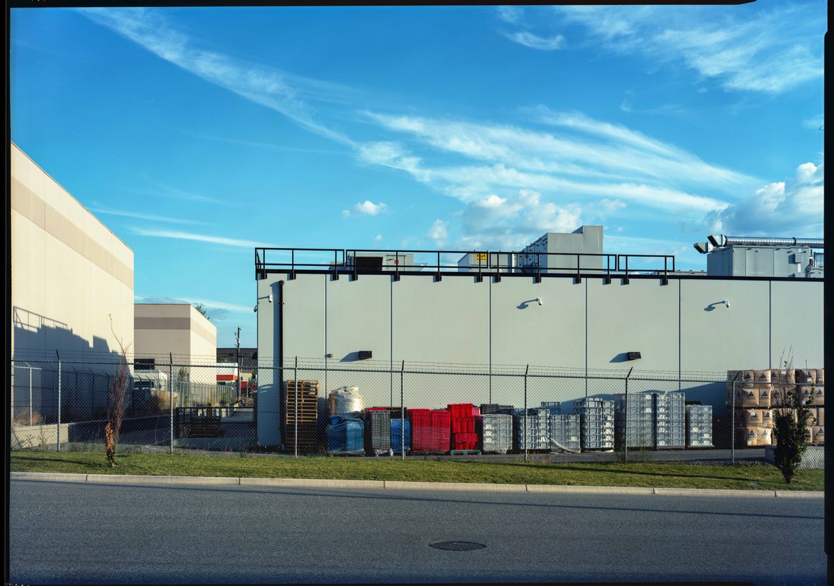 Industrial Park, Kelowna, British Columbia. This appeared to be some sort of food processing plant which would make sense given the area's fruit growing in industry (Chamonix 57-N, 180mm f5.6 APO Symmar, @KodakProFilmBiz Ektar 100 +1 stop)