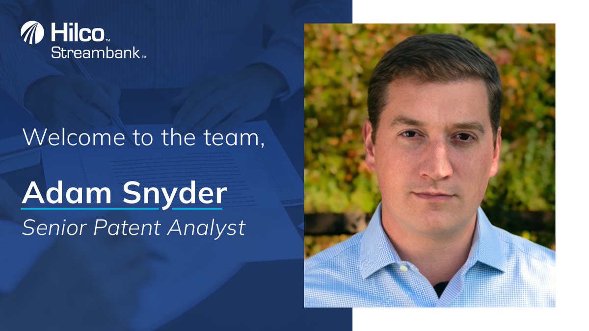 streambank's tweet image. Join us in welcoming Adam Snyder to Hilco Streambank as a Senior Patent Analyst. Adam brings a unique combination of #PatentAnalytics and marketing expertise to our team, and we are thrilled to have him on board.

#WelcomeToTheTeam #NewHire #NewEmployee