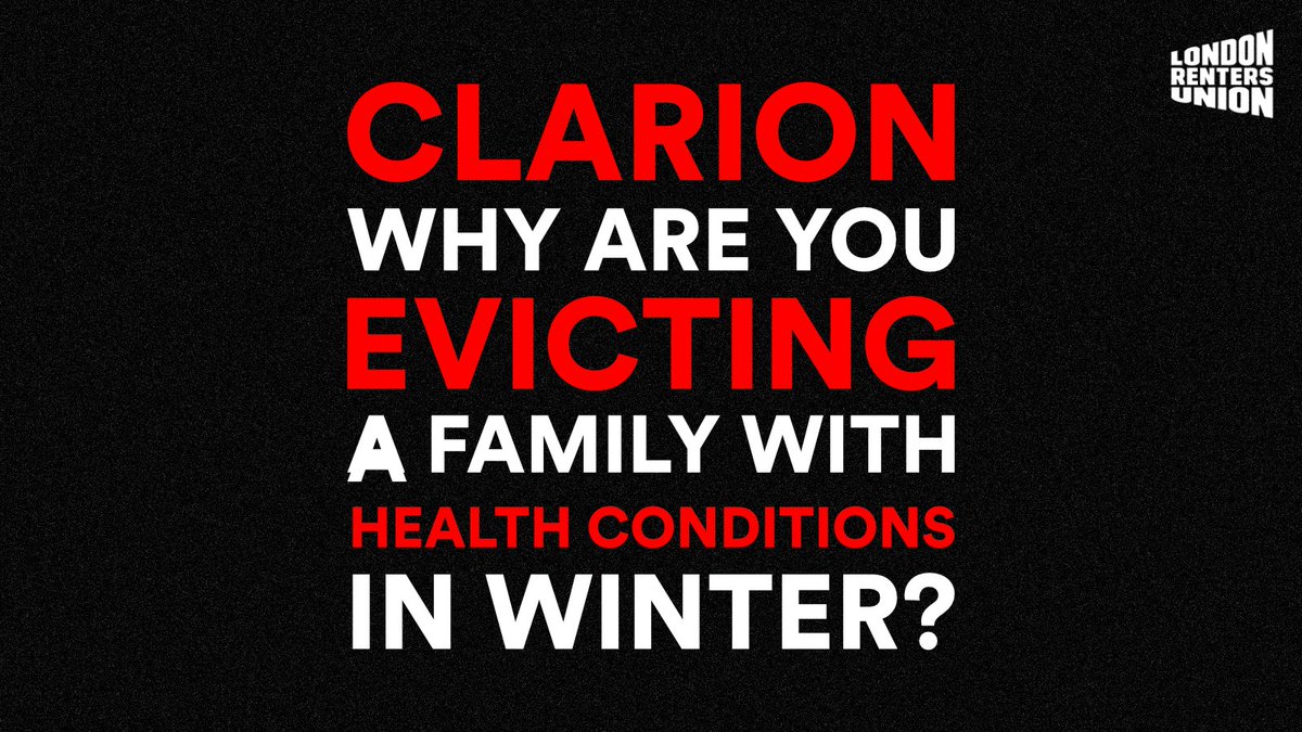 🚨 REPOST to support members facing EVICTION!

<a href="/Clarion_Group/">Clarion Housing Group</a> is evicting a Tower Hamlets family TOMORROW. One tenant has serious health conditions.

They have alternative housing &amp; only need TWO WEEKS to finalise.

Clarion says "We listen" but they are ignoring this family!