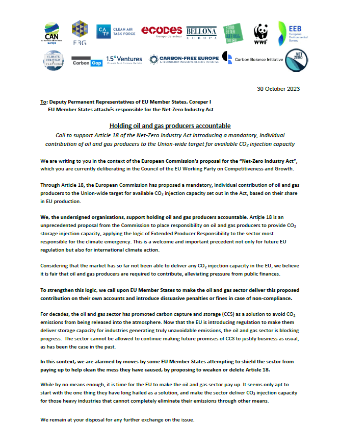 Eadbhard Pernot (@epernot) on Twitter photo Today as <a href="/EUCouncil/">EU Council</a> negotiates the #NZIA our coalition of eNGOs urge 🇪🇺 Member States to hold Oil and Gas producers responsible and make them deliver on their #CCS promises.
Read our letter here ⤵️
catf.us/resource/open-… Today as <a href="/EUCouncil/">EU Council</a> negotiates the #NZIA our coalition of eNGOs urge 🇪🇺 Member States to hold Oil and Gas producers responsible and make them deliver on their #CCS promises.
Read our letter here ⤵️
catf.us/resource/open-…