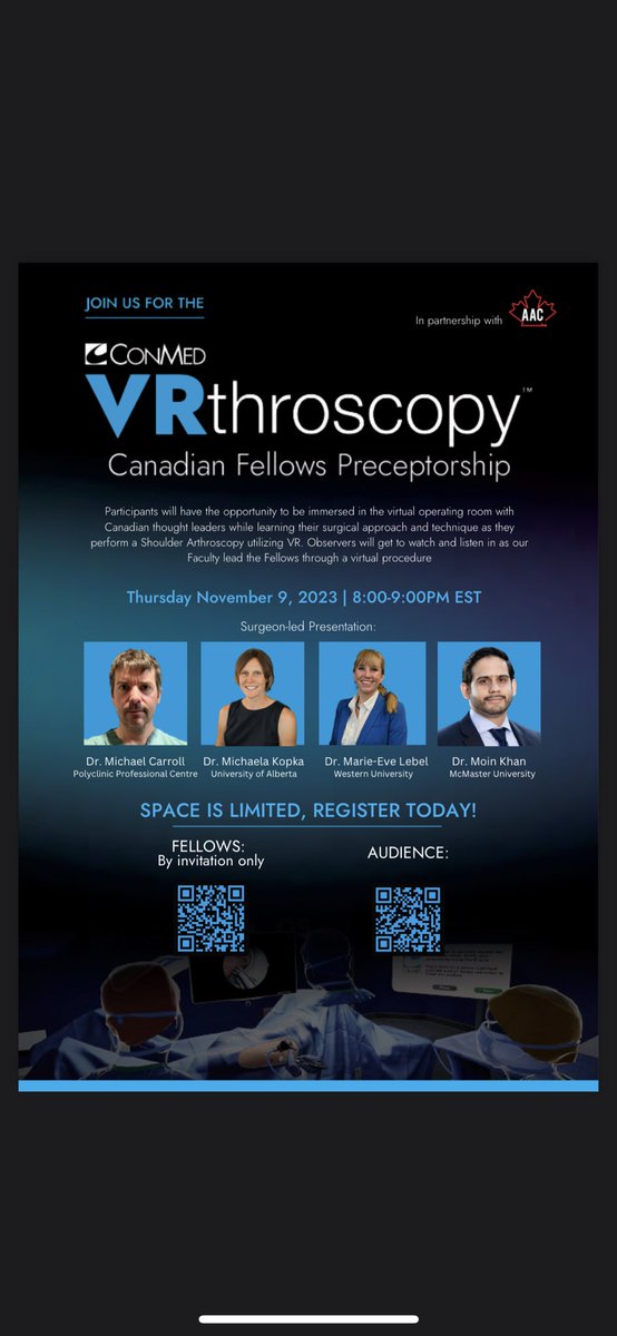 🚨Less than 48 hours left to register!🚨 Arthroscopy fellows, talk to your preceptors RIGHT NOW to get registered! They will mail you a VR headset to be able to participate in this cutting edge educational technique.