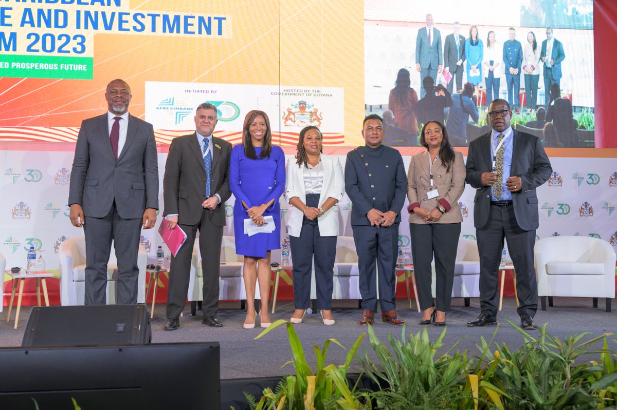 afreximbank's tweet photo. Day 1 at #ACTIF_2023 was very jam-packed! The third panel discussion was titled, ‘Connecting Africa and the Caribbean: logistics, transport links, payment systems, standards, and more’ and delved into issues that impact trade and investment, and shared experiences on how to manage these challenges.
The keynote address in this session was delivered by Hon. Albert Ramdin, Minister of Foreign Affairs and International Business, Suriname, who stated, “...All these crises which we have today, we must take as an opportunity as well, because there are opportunities. And I’ll say this…it is critically important that our region, a small region of 18-19 million people, is able to become as prosperous a community as it can.”
Panellists of the discussion were Dr. Peter Ramsaroop, Chief Investment Officer of Guyana, Agency Head of the Guyana Office for Investment, Office of the President, Ms. Kaye-Anne Greenidge, CEO of Invest Barbados, Mr. Darwin Telemaque, CEO, Port Management Association of the Caribbean, Mr. Mike Ogbalu, CEO, PAPSS, Ms. Natasha Edwin-Walcott, Senior Advisor, Caribbean Export Development Agency and Mr. Nazeem Noordali, Chief Operating Officer, ITFC. #ACTIF_2023 #Afreximbank