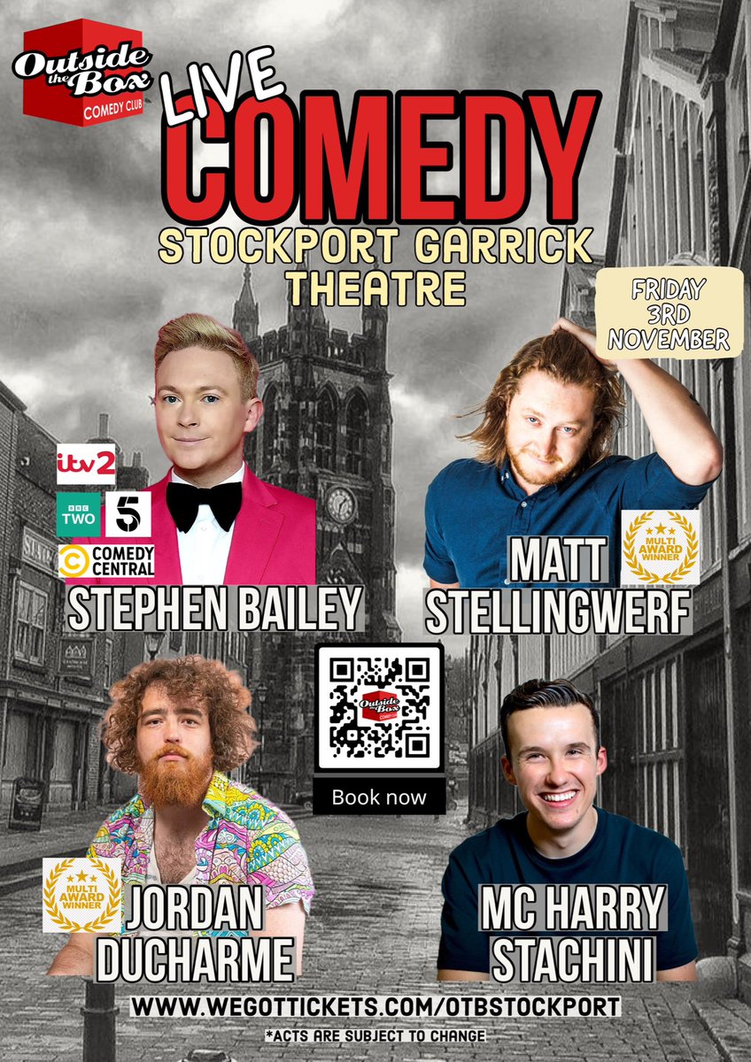 THIS FRIDAY. 
@stephencomedy 
@M_Stellingwerf 
@FunnyJordanD 
@HStachini 
Ticket link ➡️ wegottickets.com/OTBStockport

#Stockport #TheHeatons #Cheshire #Marple #Offerton #Edgely #Bramhall #Poynton #HazelGrove #Macclesfield #Manchester #Reddish #GeeCross #Bredbury #Woodley #Denton