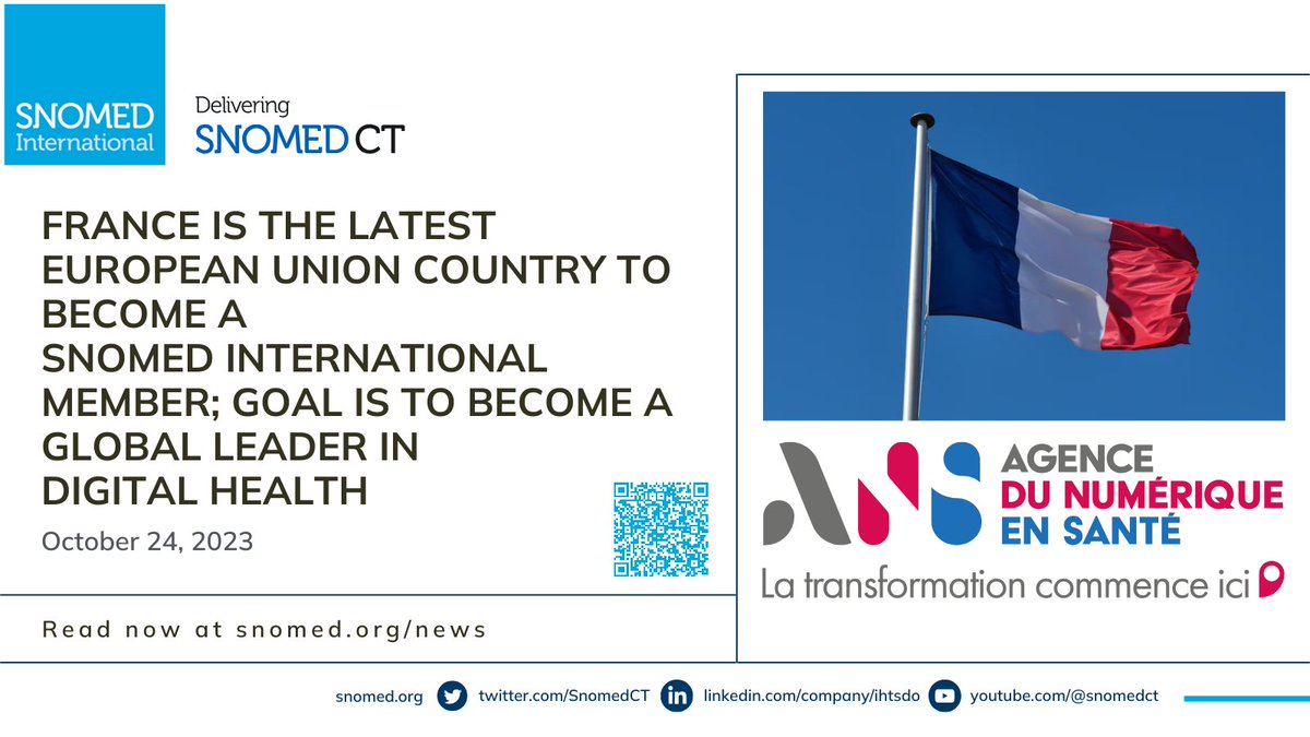 DYK that France is our latest Member? Read the news release to learn why the country joined and how #snomedct will help it achieve its #digitalhealth goals: snomed.org/news/snomed-in…