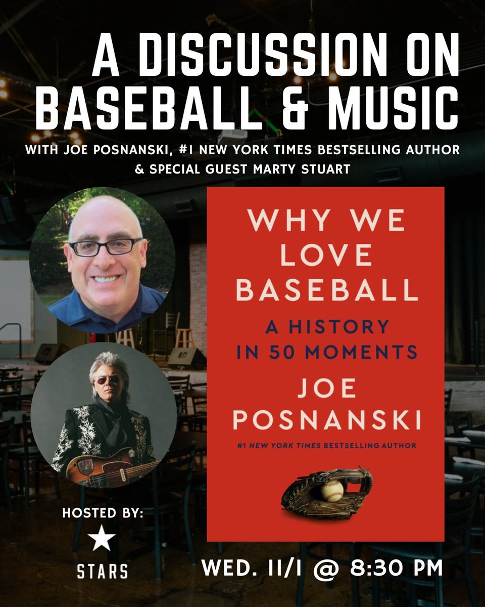 If you're in #Nashville, don't miss @JPosnanski in conversation with @martystuarthq tomorrow at 8:30 PM, for a discussion of baseball, music, and Joe's new bestseller, #WhyWeLoveBaseball! bit.ly/40mPruS