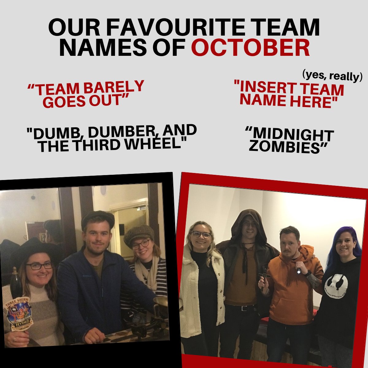 Is your team name featured as one of our favourites? 🤩

We've had such a blast at our Dunstable, Luton, and St Albans locations!

Visit our website to book for November!

📍Dunstable, Luton &amp; St Albans
📞 01582 797793
✉️ info@lockedescapes.com
🌐 linktr.ee/LockedEscapes