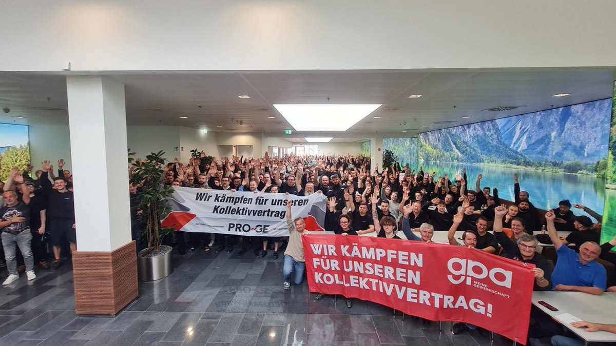 oegb_at's tweet image. Rekordbeteiligung! Rund 75.000 Beschäftigte aus der Metallindustrie haben an 466 Betriebsversammlungen teilgenommen. Botschaft: Das Arbeitgeber-Angebot von 2,5 % Lohnerhöhung ist eine Frechheit. Die #PROGE und @GewerkschaftGPA werden nicht lockerlassen!
#Herbstlohnrunde #Metaller