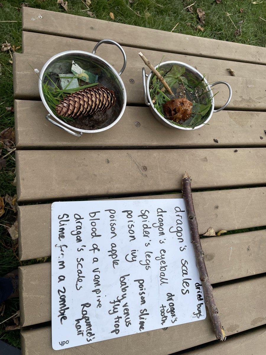 alyconquer1's tweet photo. Brilliant Halloween day @OnthankSchool centre today. Such fantastic imagination being used to create witch’s potions. Lots of different ingredients, a fire built to put the cauldron on and wonderful descriptive language. Opportunities to play and learn 😄 @eaclost https://t.co/O95wZXxcL5