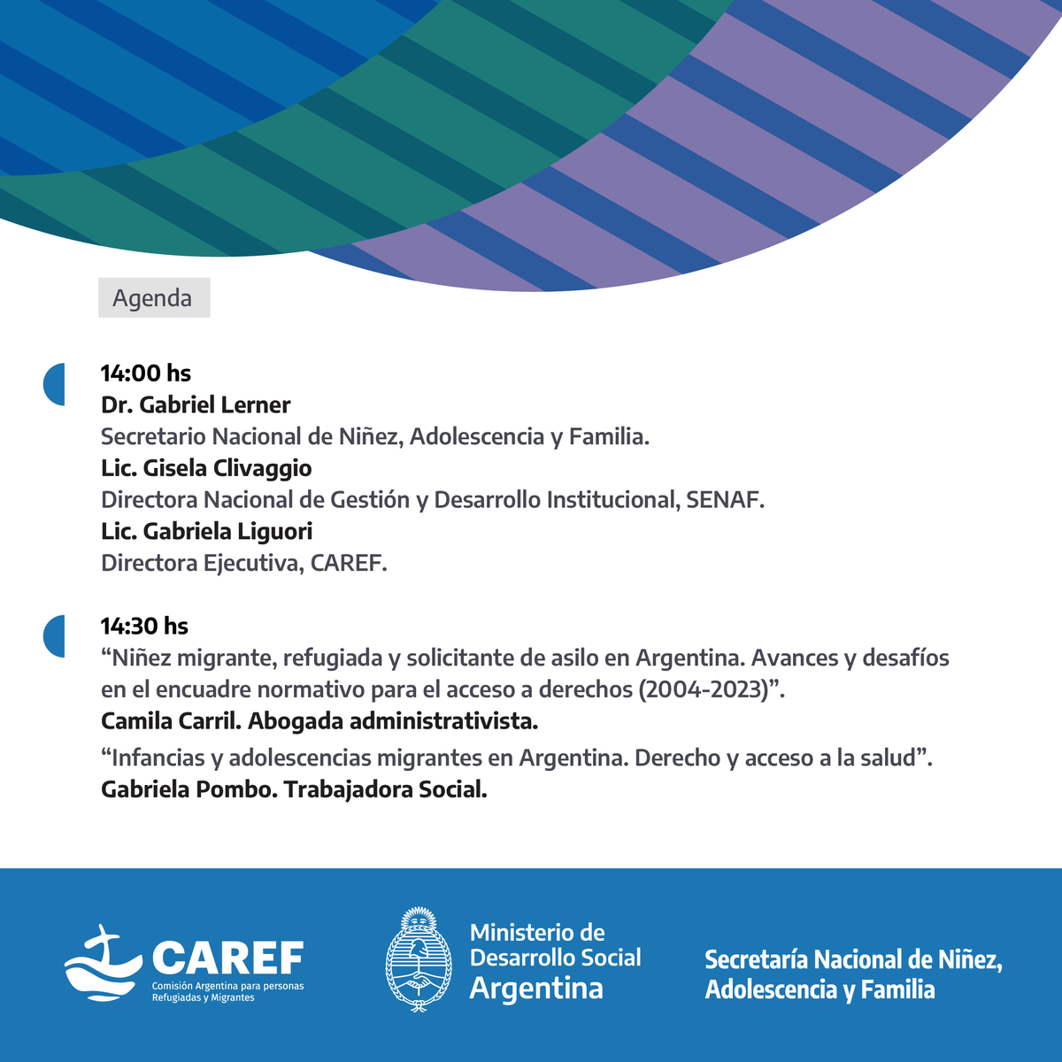 |AGENDA|

El próximo lunes presentaremos los avances de investigación de dos informes sobre niñez migrante en Argentina, realizados en conjunto con Camila Carril y Gabriela Pompo.

¡Las y los esperamos!

(No requiere inscripción previa)