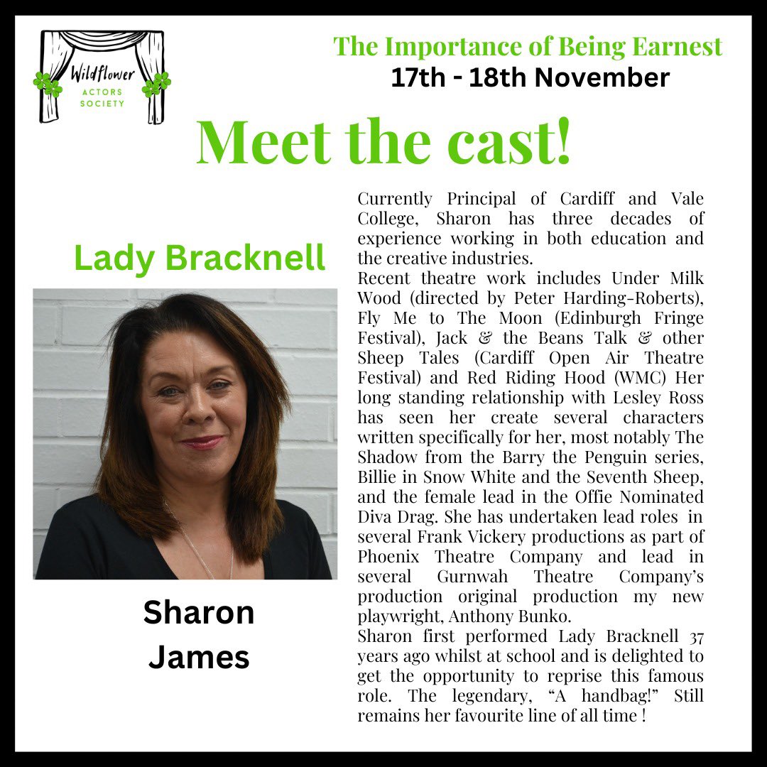 Come and see Sharon in action at Llanover Hall 17-18th November!

ticketsource.co.uk/was

#theatre #amateurtheatre #cardiff #whatson #canton #pontcanna #cardiffactors #oscarwilde