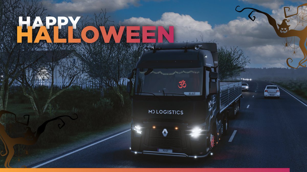 MD_Inc_'s tweet photo. It's spooky time... ๐
Trick or treat, you choose. And wish you a happy halloween! ๐ฆ
#MDLOGISTICS #Halloween #ETS2 https://t.co/i5FeZ7h7bI