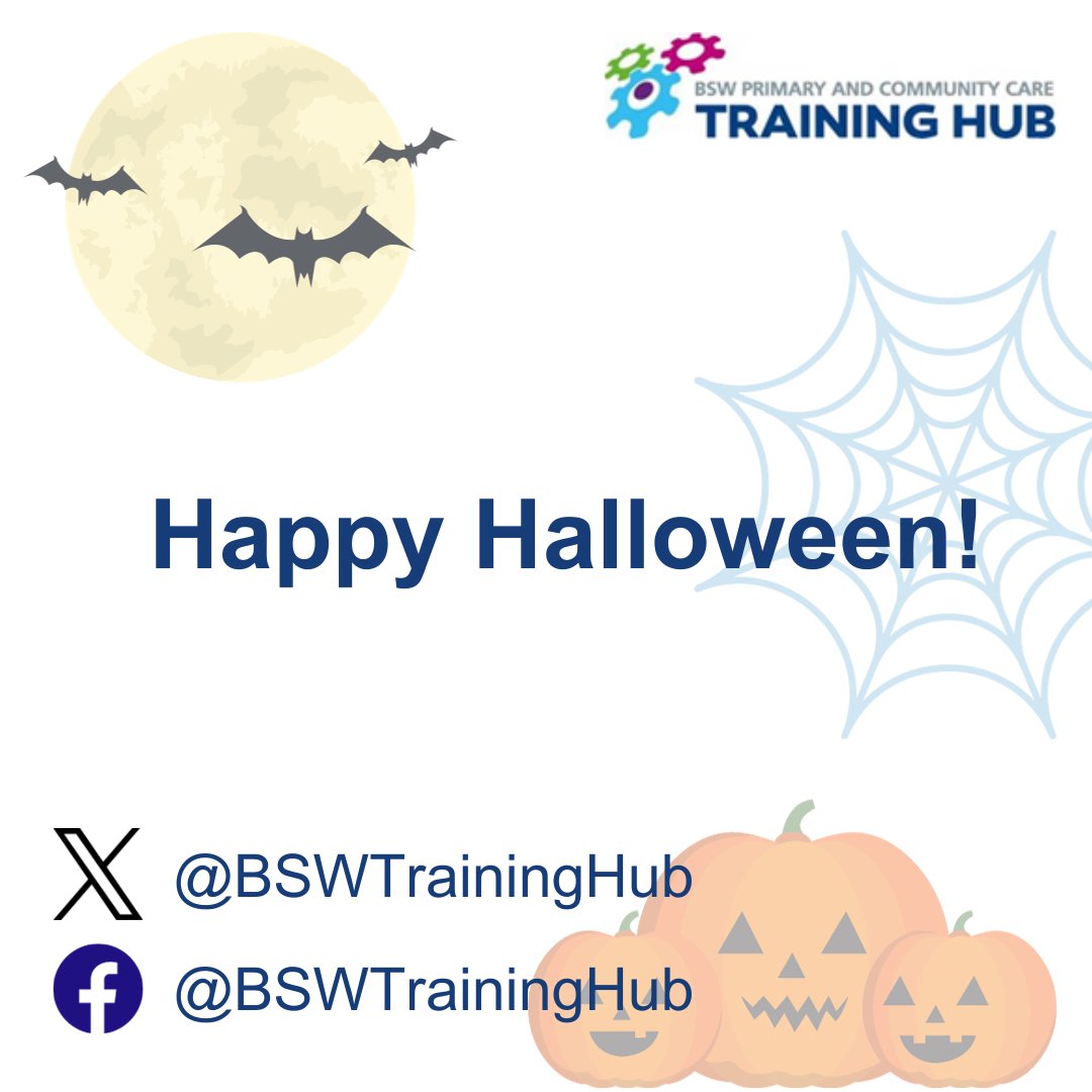 Happy Halloween from the BSW Training Hub!

We hope everyone wraps up warm and stays safe if they are heading out tonight.

Don't forget to follow us on Facebook too if you haven't already.

#halloween #nhs #bsw #wiltshire #health #primarycare #generalpractice #traininghub