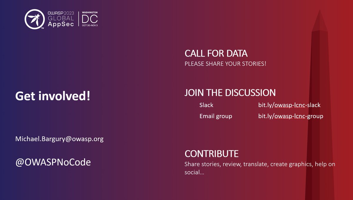 OWASPNoCode's tweet image. Hi @OWASP folks at DC thank you for joining our project demo. Now join us at creating the next version of the Top 10!