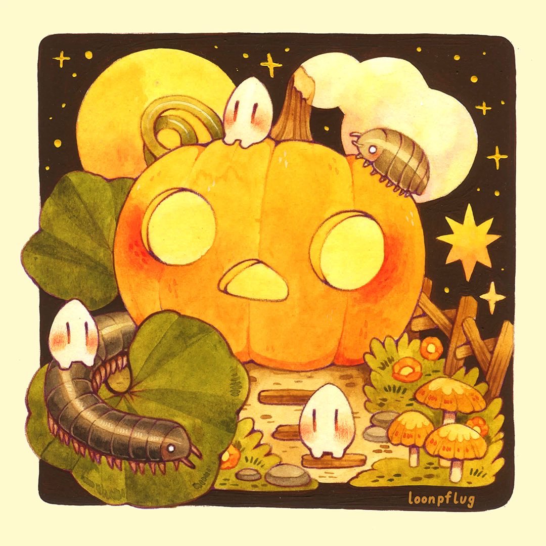 pumpkin no humans mushroom jack-o'-lantern halloween artist name moon  illustration images