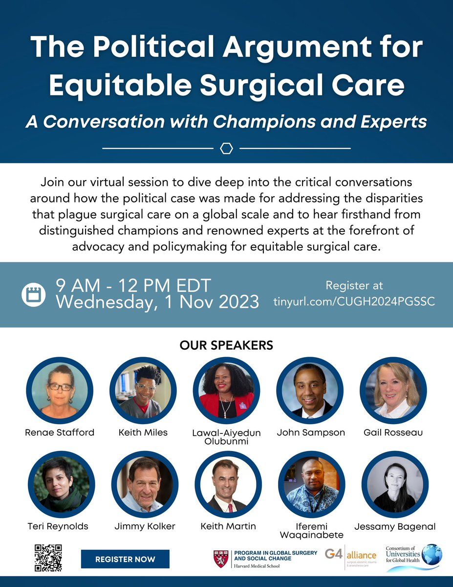 🚨 EVENT ALERT!

Dive deep into political prioritization and global surgical care with top champions &amp; experts leading the way in advocacy and policymaking!

📅 This Wednesday, 11/1/23
⏰ 9 AM - 12 PM ET (Boston Time)
🔗 Register: tinyurl.com/CUGH2024PGSSC

Register now!